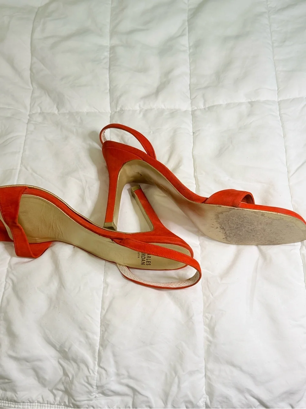 Charles Jourdan Orange-Red Suede Slingback Heels